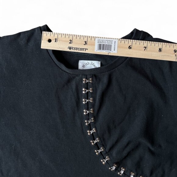 Rare With Jean Black Short Sleeve Hook-and-Eye Crop Top Small Y2K Streetwear - Picture 8 of 11